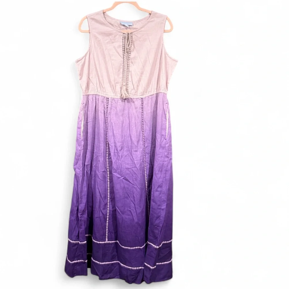 Only Necessities Women’s Purple Ombre Sleeveless Fit&Flare Dress Lounger 14-16 - Picture 2 of 7